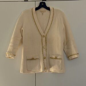 Maje Cream Cardigan with Gold Trim